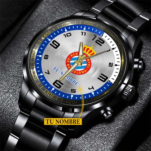 RCD Espanyol – Reloj de acero Edición Especial con Nombre Personalizado