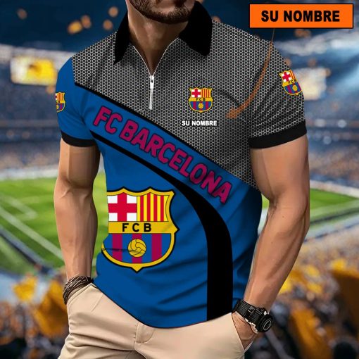 FC Barcelona – Polo con cremallera Nuevo estilo con Nombre Personalizado