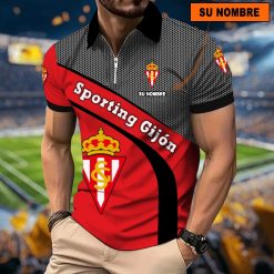 Sporting Gijon – Polo con cremallera Nuevo estilo con Nombre Personalizado