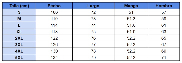 Tabla de tallas para hoodie de waffle