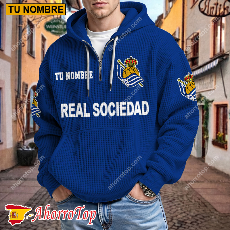 Real Sociedad – Hoodie de waffle Edición limitada con Nombre Personalizado Real Sociedad – Hoodie de waffle Edición limitada con Nombre Personalizado